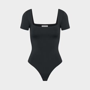 Aritzia Contour Black Square Neck Short Sleeve Bodysuit